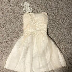 Lace fit and flare homecoming dress